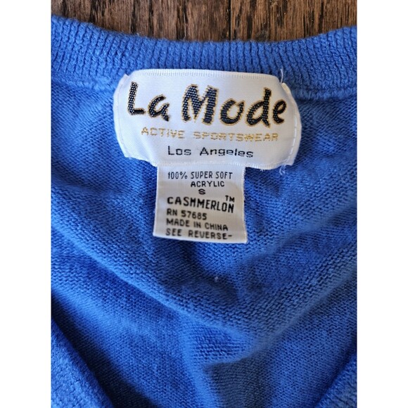Vtg La Mode Lite Beer Logo V-Neck Sweater Blue Sz S Cashmerlon Miller Lite - Picture 4 of 9